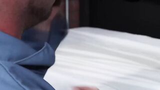 Bearded guard Rikk York receives foot licking from prisoner