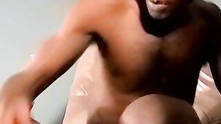 Black amateur thug masturbates his lubed BBC and cums solo