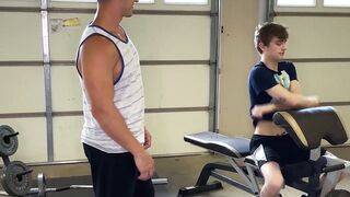Inked stepson sucked off and ass drilled by muscle hunk