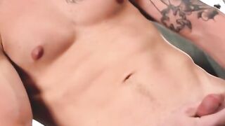 Tattooed stud with sexy muscles teases and masturbates solo