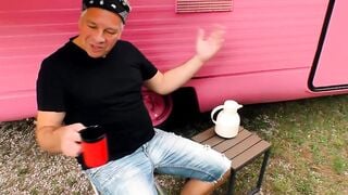 Naive amateur fucks her perverted grandpa outside