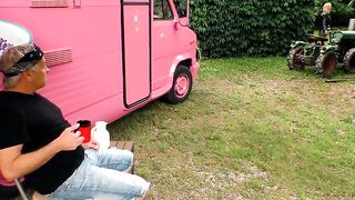 Naive amateur fucks her perverted grandpa outside