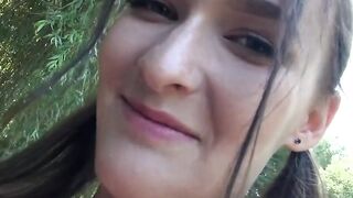 Slender chick Sasha Sparrow fucks outside inside nylons
