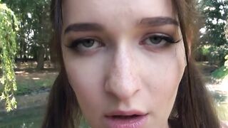 Slender chick Sasha Sparrow fucks outside inside nylons