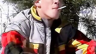 Uncut cock stroking and chainsmokin in the snow by lustful Roma