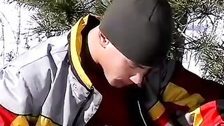 Uncut cock stroking and chainsmokin in the snow by lustful Roma