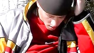 Uncut cock stroking and chainsmokin in the snow by lustful Roma
