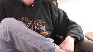 Skinny athletic amateur is jerking off his cock on camera