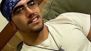 Straight buff thug strokes his cock and cums from it as well