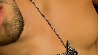Straight buff thug strokes his cock and cums from it as well