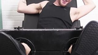 Amateur tickled on toes and feet by two men repeatedly