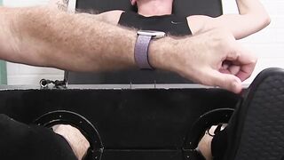 Amateur tickled on toes and feet by two men repeatedly