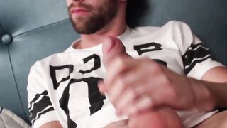 Stud enjoys receiving handjob and having his cock sucked