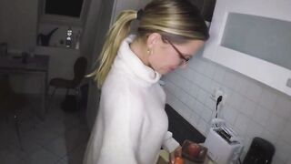 Amateur point of view date and kitchen sex with petite cougar