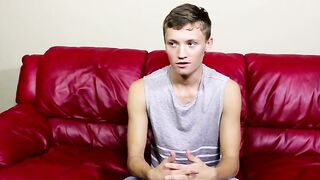 Twink pulls on his big fat dong right after the interview