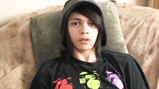 Skinny twink Roxy stuffs dildo and wanks off after interview