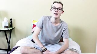 Casting twink spreads and rubs his ass and jerks his huge cock