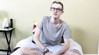 Casting twink spreads and rubs his ass and jerks his huge cock