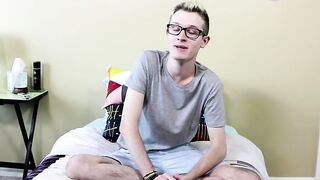 Casting twink spreads and rubs his ass and jerks his huge cock