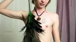 Twink Miles Pride uses dildo while masturbating solo