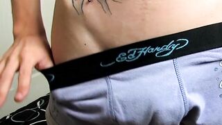 Twink Miles Pride uses dildo while masturbating solo