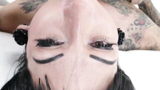 Tattooed goddess Jessie Lee deepthroated and doused in jizz