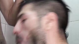 Gay for pay Latino friends fuck bareback during hot shower