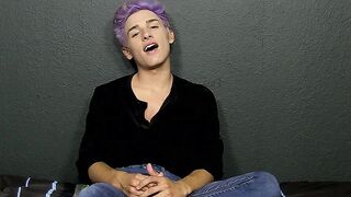 Cute twink toys with his big fat dong and moans for us too