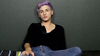 Cute twink toys with his big fat dong and moans for us too