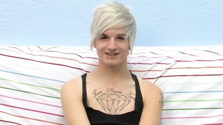 Tattooed smooth teen Austin moans during hot masturbation