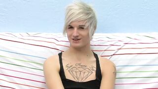 Tattooed smooth teen Austin moans during hot masturbation