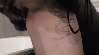 Old amateur does FFM 3 way inside the toilet
