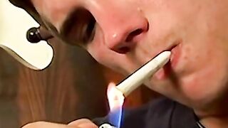 Chainsmoking twink savors mouthfucking with dripping cum