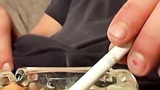 Chainsmoking twink savors mouthfucking with dripping cum
