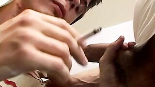 Twinks smoking glory hole pleasure with huge hard cock