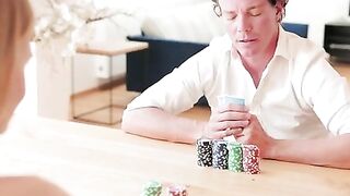 For their date night this month Ivi Rein and Ricky Rascal have decided to go for a poker tournament. They dole out chips and Ivi deals. She lures Ricky in a false sense of having the better hand earning all his chips.Getting up Ivi stands behind Ricky