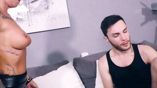 Slender stripper with tattoos fucks young customer