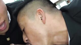 Hiroya and Rio team up to make Tosukes asshole wide and cum filled