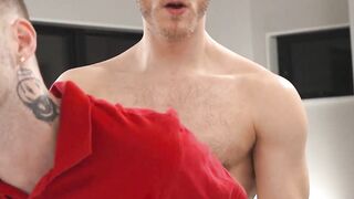 Curly stepuncle Dylan Richards sprays jizz on my ass after a vigorous pussy fucking s