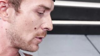 My stepdad rubs my big cock in the gym locker room before barebacking
