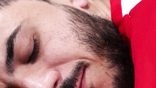 My stepdad rubs my big cock in the gym locker room before barebacking