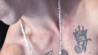 Inked guy Tattoo Boy strokes his cock intensely after a short photoshoot