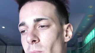 Inked guy Tattoo Boy strokes his cock intensely after a short photoshoot