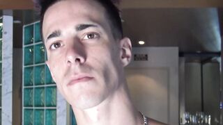Inked guy Tattoo Boy strokes his cock intensely after a short photoshoot