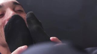 Lustful AJ Sloan footjob jock Amone Banes cock while jerkingÂ 
