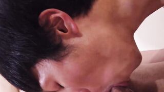 Japanese twink sucks dick before being rimmed and drilled
