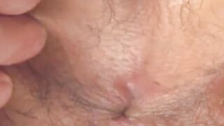 Horny Japanese twink hairy ass close up stroking cock solo