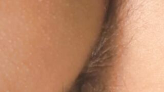 Horny Japanese twink hairy ass close up stroking cock solo
