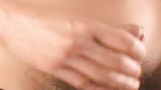 Horny Japanese twink hairy ass close up stroking cock solo