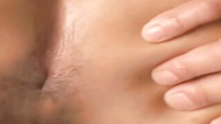 Horny Japanese twink hairy ass close up stroking cock solo